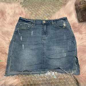 Almost Famous Denim Mini Skirt Destroyed Size 7​